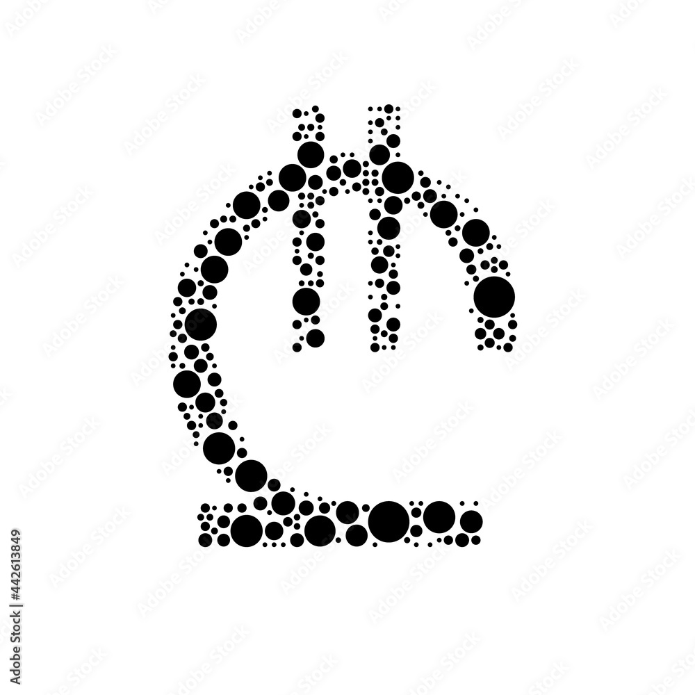 Poster a large lary symbol in the center made in pointillism style. the center symbol is filled with black 