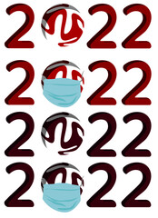 year number 2022 with red soccer ball and with the colors of the qatar flag with chinstrap and without chinstrap. Soccer World Cup