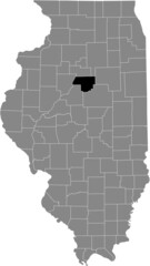 Black highlighted location map of the Illinoisan Woodford County inside gray map of the Federal State of Illinois, USA