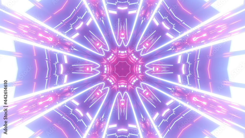 Poster 3d render. sci-fi tunnel with neon lights. abstract high-tech tunnel as background in the style of c