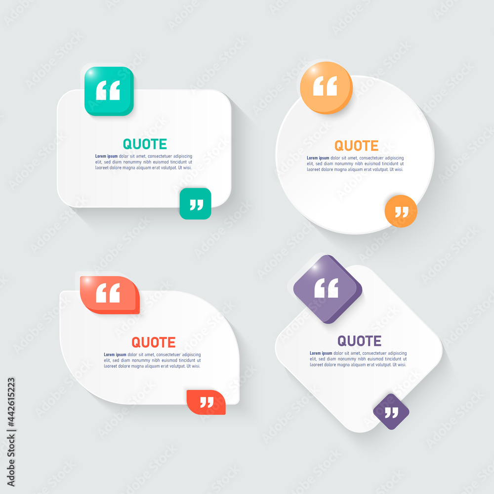Poster modern quote frames template, minimal white speech bubbles with quotation marks.