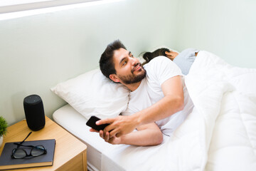 Unfaithful latin husband texting another woman