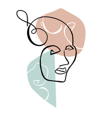 Woman face continuous line drawing. Abstract minimal woman portrait. Logo, icon, label.