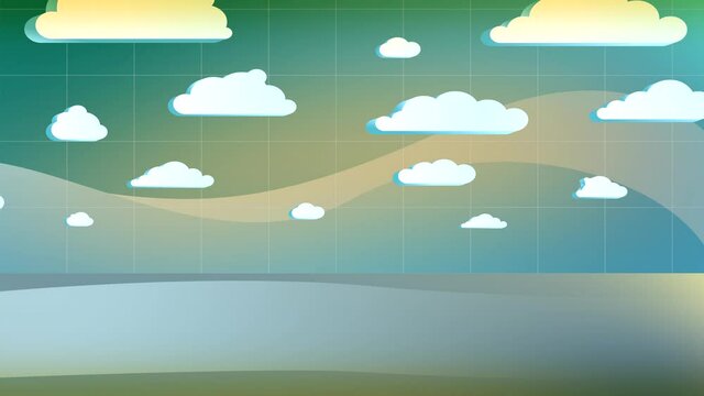 Cartoon moving clouds on simole landscape background animation . Good for any project, especially business style. Different sizes and speed. Very useful.