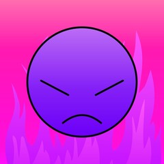 Angry face in purple with fire 01