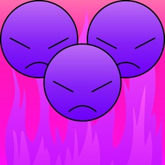 Angry face in purple with fire 04
