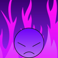 Angry face in purple with fire 05