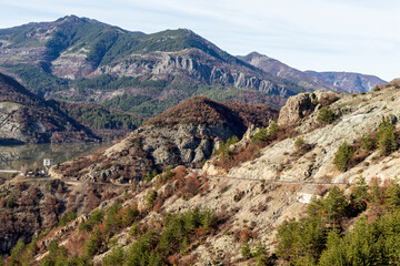 Fototapeta na wymiar landscape of Rhodope Mountains near Borovitsa Reservoir, Bulgaria