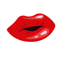 Bright juicy lips for the Day of Kisses. Color illustration of voluminous plump lips. Air kiss. The idea of stickers, postcards, valentines. Festive print. Isolated vector for Valentine's Day.