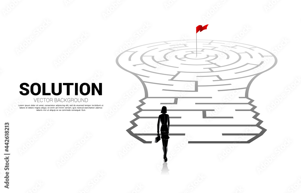 Aufkleber Silhouette of businessman standing with Light bulb with from maze game. Business concept for problem solving and finding idea.