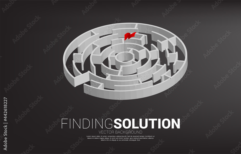 Aufkleber red flag at center of circle maze. business concept for problem solving and marketing solution strat