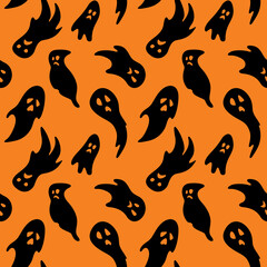 Halloween seamless pattern with simple cute ghosts.