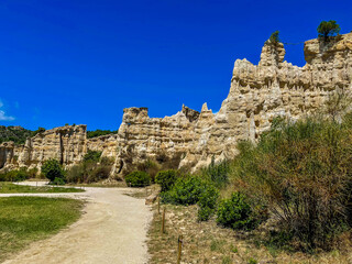 Orgues of Ille-sur-tet, Pyrenees Orientales, France, sand colored basalt column rock formation