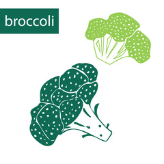 Set of vector images of broccoli on a white background in green colors. Summer vegetables