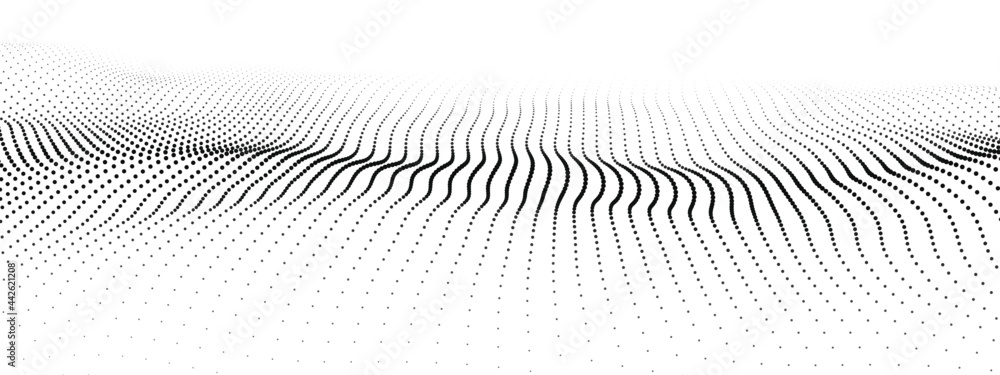 Poster dynamic wave on white background. wave of particles. futuristic point wave. design for poster. techn