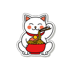 maneki neko doodle sticker icon, japanese lucky cat, vector color line illustration