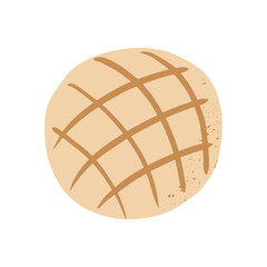 Hand drawn Japanese sweet bread, melon shaped bun, Melon pan, Japanese traditional bakery vector illustration.