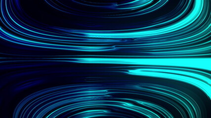 Horizontal liquid neon lines shimmer in a smooth bend. Abstract computer generated background, 3d rendering