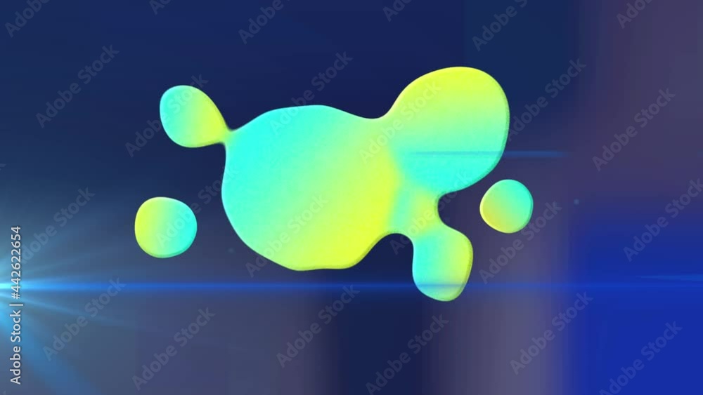 Aufkleber animation of green and yellow blob and moving beam of light over dark blurred background