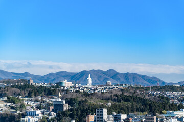 日本　春の仙台城址からの仙台市街眺望