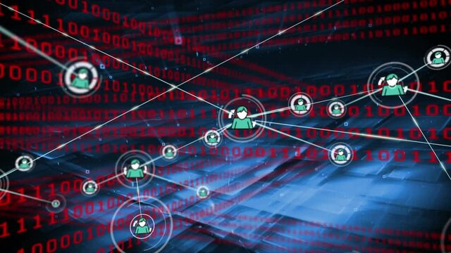 Animation of networks of connections with icons over binary coding