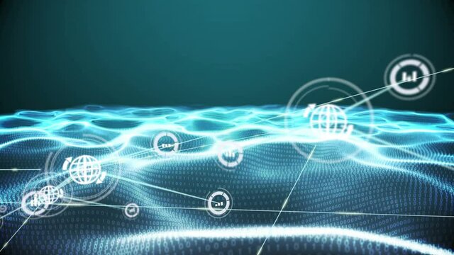 Animation of networks of connections with icons over mesh of binary coding