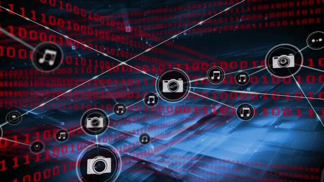 Animation of networks of connections with icons over binary coding