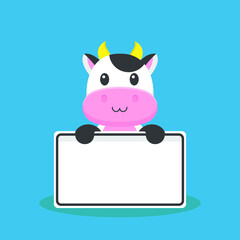 Cute Cow Holding Blank Text Board