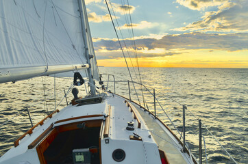 Sailing on a starboard tack looking west on the Long Island Sound.  Port Jefferson, New York.  Copy...