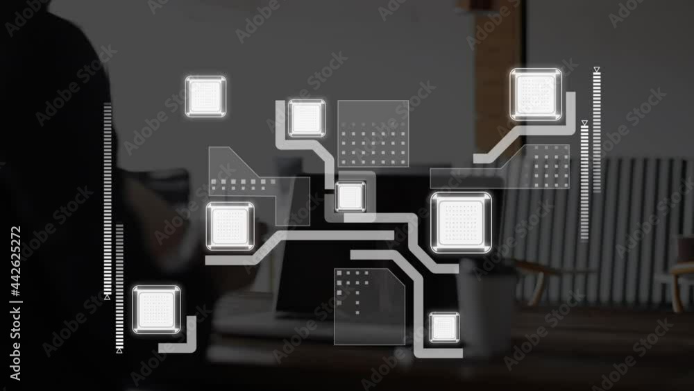 Poster animation of connections with data processing over laptop