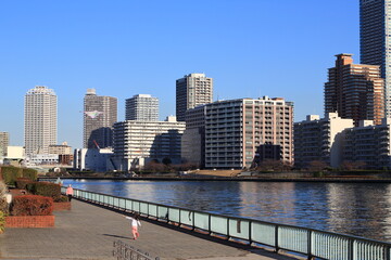マンション群が建ち並ぶ隅田川風景
