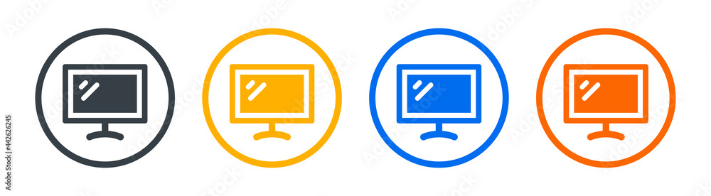 Aufkleber Computer monitor screen icon on round design vector illustration.