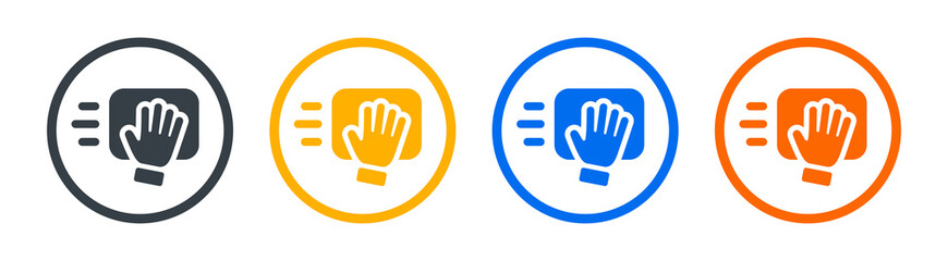 Hand with cleaning napkin icon. Wipe icon vector illustration.