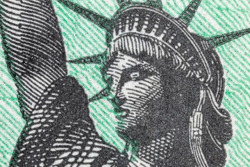 Close up view of the Statue of Liberty on a United States Treasury Check.