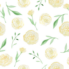 Seamless pattern with flowers and leaves. Hand-drawn . Floral pattern for wallpaper or fabric. Flowers and leaves. Texture background.