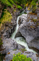 Maligne River in the Maligne Canyon downstream of First Bridge in Jasper National Park of the Rocky Mountains, Alberta, Canada