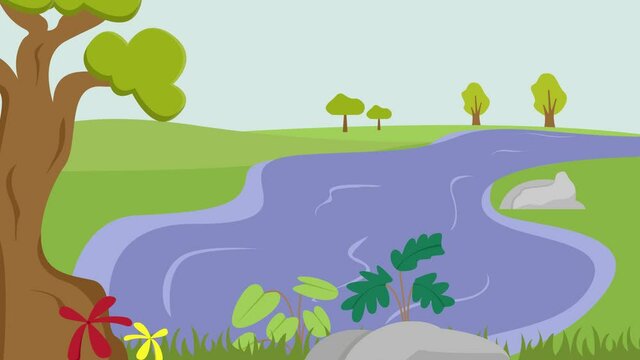 Natural river flowing in the fore