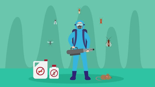 Pest control worker holding insecticide sprayer