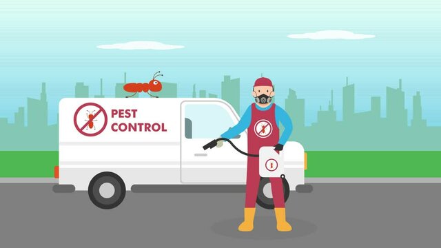 Pest control worker standing with his truck