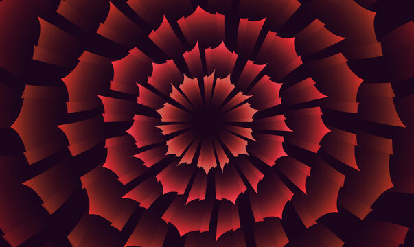 Abstract geometric rose fractal with blooming vibrant red petals