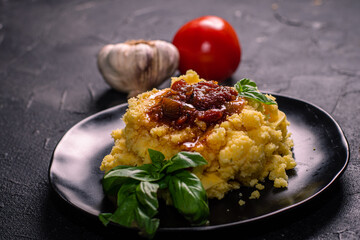cornmeal polenta on dark base
