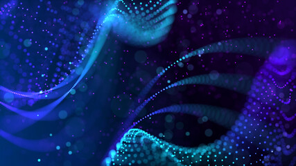 Abstract Epic Dark Blue And Purple Shiny Digital Particles Wave Flow Dotted Lines Background Design