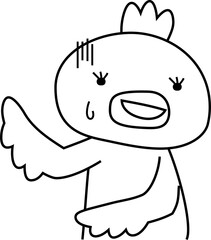 指をさして案内する可愛いニワトリのイラスト