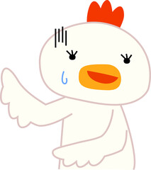 指をさして案内する可愛いニワトリのイラスト