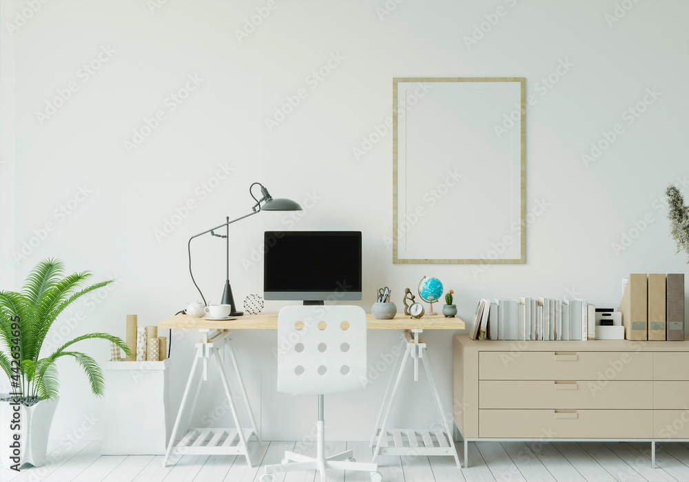 Poster a working room with a computer placed on the table