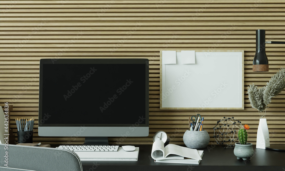 Aufkleber a working room with a computer placed on the table