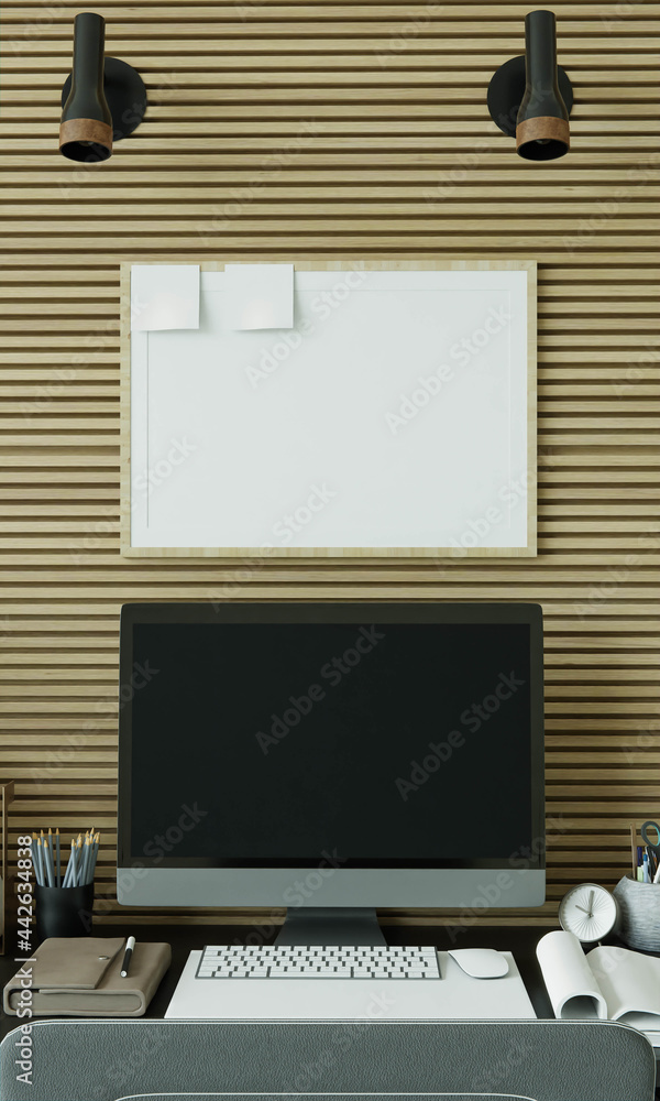 Poster a working room with a computer placed on the table