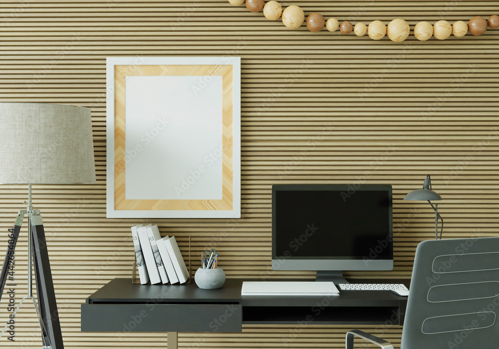 Poster a working room with a computer placed on the table