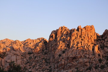 sunset over the mountains in desert Joshua tree national park