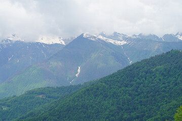 mountains in the fog
